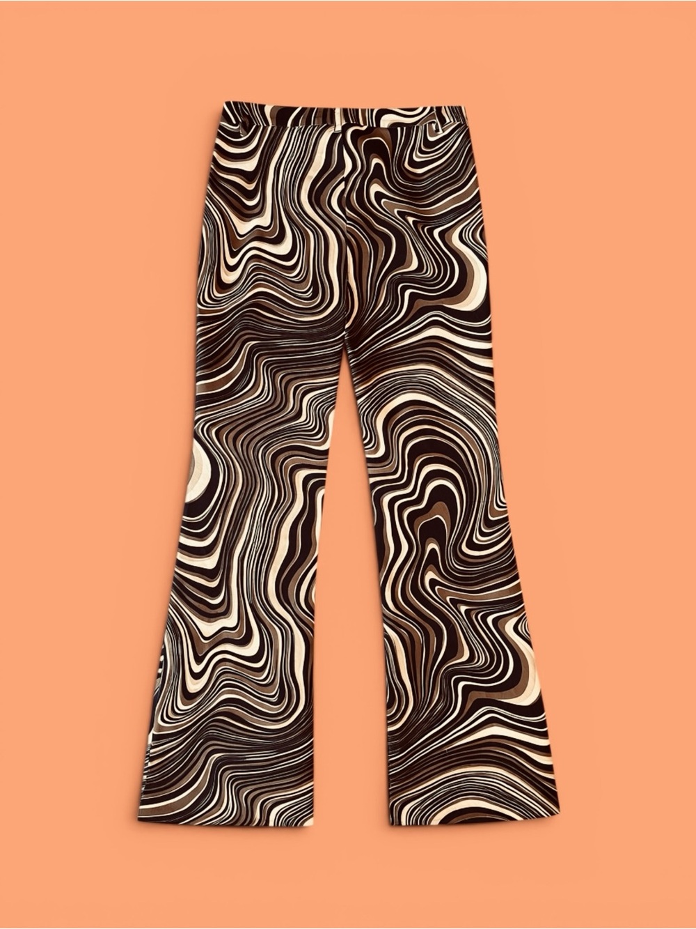 Swirled Pattern Stretch Denim Pants in Black, Cream & Tan - Picture 3 of 3